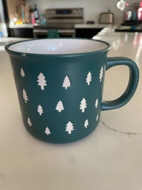 Eccolo Dark Green Evergreen Christmas Holiday Tree Pattern Stoneware Mug Cup
